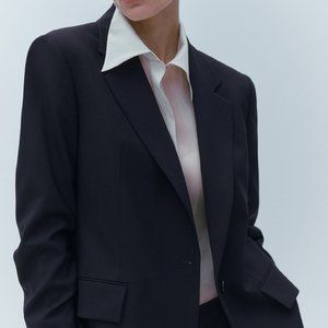 Massimo Dutti Cool Wool Blend Suit Blazer Navy Blue Size 4